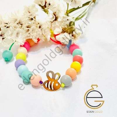 دستبند طرح زنبور با بند مهره ای رنگی